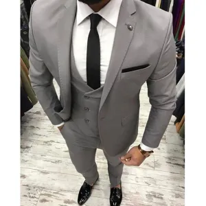 Men's 3 Piece Soild Grey Suit Up To 6XL