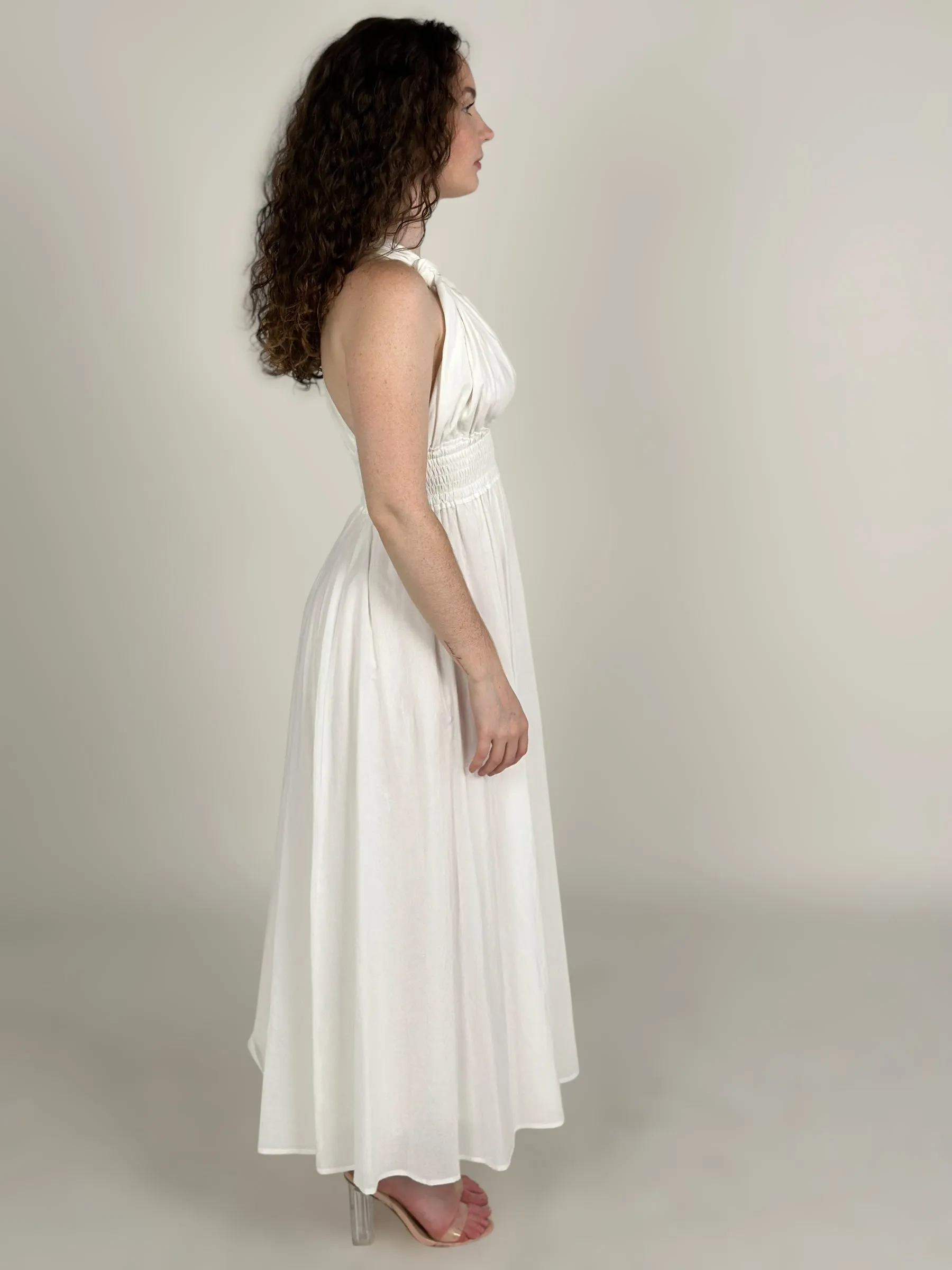 White Sleeveless Woven Midi Dress